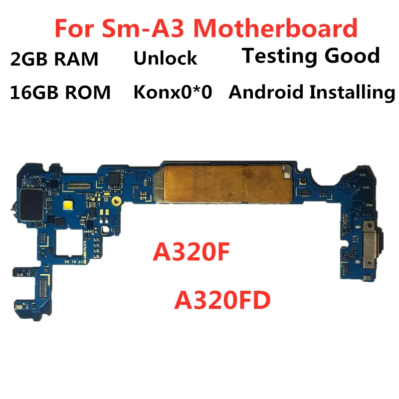 

SamuelT Original motherboard for Samsung 2017 GALAXY A3 Unlocked mainboard A320F A320FD motherboard 16GB logic compact