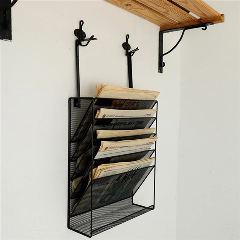 

Wall Storage Rack, Book Organizer, Stand Metal Table Office Hollow-out 5-Layer Anti-Rust Holder