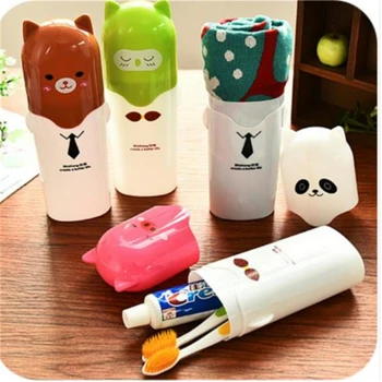 

Cartoon Bear Toothpaste Toothbrush Holder Bathroom Accessories Portable Travel Toothbrush Cover Cup Bathroom Organizer
