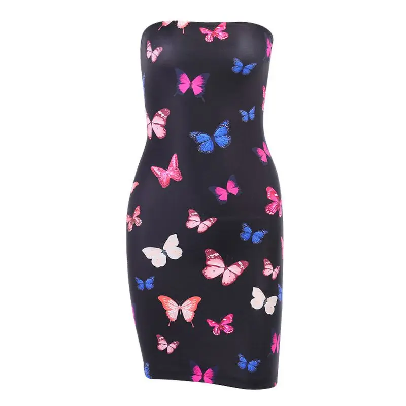 

Women Sexy Sleeveless Strapless Bodycon Mini Dress Colorful Butterfly Clubwear A0NF