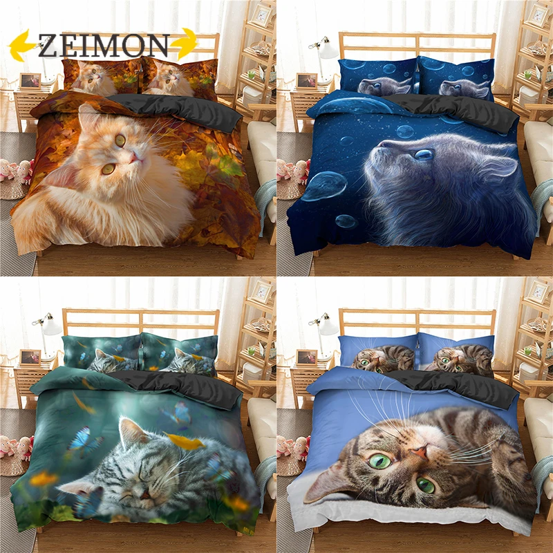 Комплект постельного белья ZEIMON с милым котом бабочкой 3D пододеяльником и
