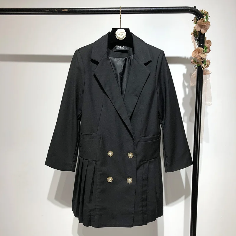 

Jr102 Spring Clothing New Style Korean-style CHIC Pleat qun bai shi Sense of Design Mid-length Double Breasted Suit Jacket Women
