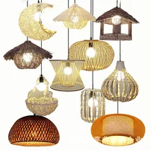 Простая ручная плетеная ротанговая потолочная лампа для гостиной, нестандартная соломенная шляпа, креативное производство ресторана отеля