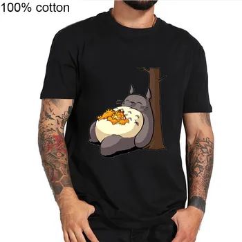 

My Sleepy Neighbor Totoro And Cute Cat T-shirt Japan Anime My Neighbour Totoro T Shirt Men Kawaii Kitty T shirts Funny Clothes