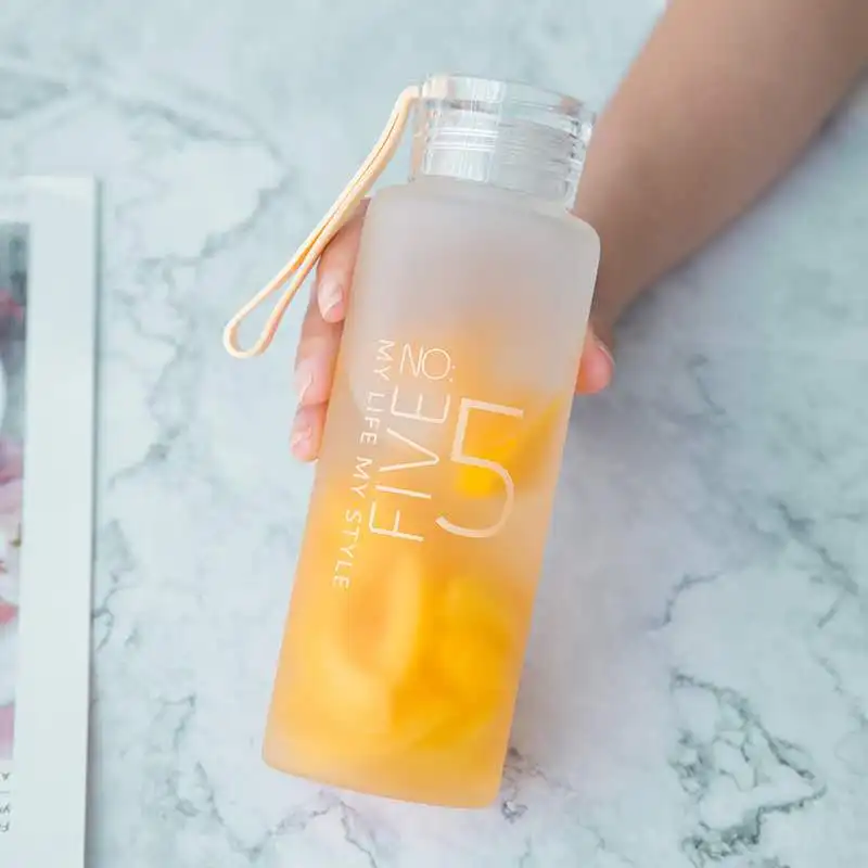 Корейская версия креативного матового цвета цифровая стеклянная простая свежая чашка для мальчиков и девочек портативная ручка бутылка для воды - Цвет: Оранжевый