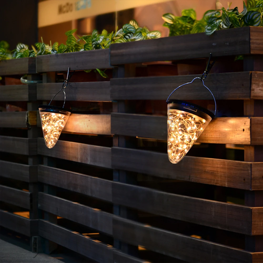 Solar LED Lights Cone Shape Hanging Lamp Outdoor Waterproof Yard Chandelier Light Christmas Decoration for home New Year Product