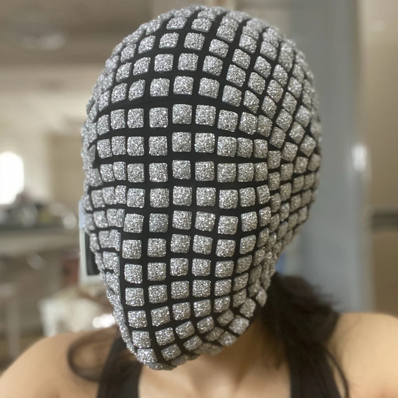 Nightclub Rivet Headgear Black Rhinestone Mask GoGo Dance Wear Party Dress Bar Ds Performance Hair Ornaments Accessories VDB915