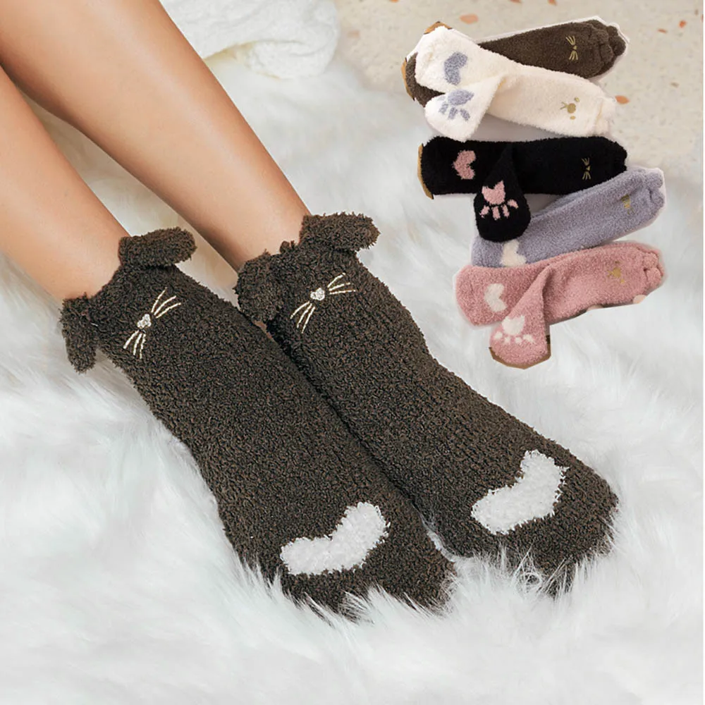 Женские хлопковые носки, милые толстые противоскользящие коралловые флисовые Носки-тапочки, носки-Тапочки