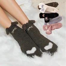 Женские хлопковые носки, милые толстые противоскользящие коралловые флисовые Носки-тапочки, носки-Тапочки