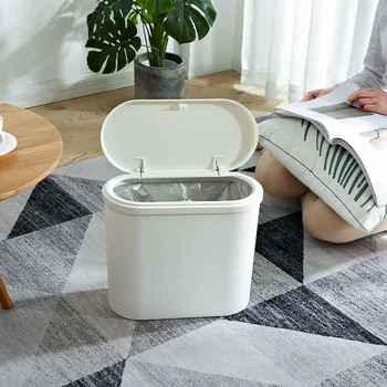 

Creative Square Assortment Cover Trash Can Pressing Type Crevice Sanitary Bucket Toilet PlasticTrash Bin Gray/White