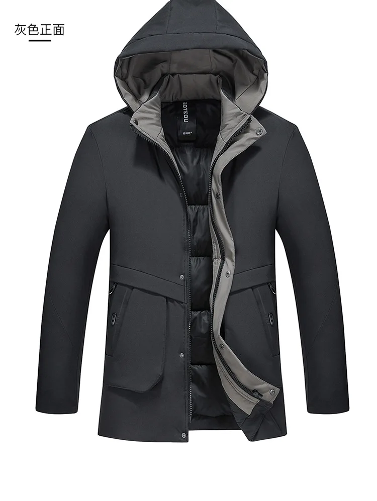 Middle-aged Men'S Wear down Jacket Cotton-padded Clothes Winter New Style Daddy Clothes Thick Extra-large Hooded Mid-length