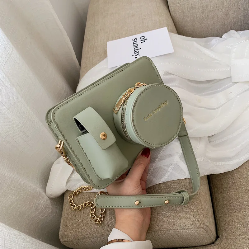 

Women 2019 New Brand Designer Messenger Bag Chain Simple Fashion Small Square Shoulder Bag Round Pocket Small Crossbody Bag sac