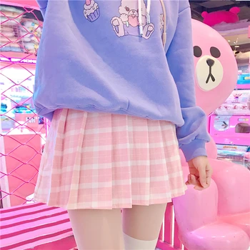 

Princess sweet lolita skirts Japanese sweet soft sister skirts collage wind students Pink Plaid pleated skirts women XH190