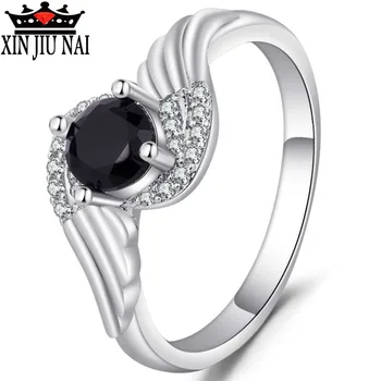 

Unique Natural Black Onyx Spinel Anniversary Party Rings 925 Anillos Silver Ring Round Cut Gemstone Rings Jewelry For Women