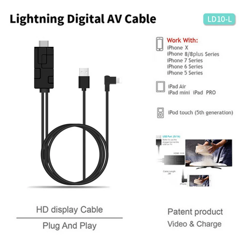 USB To HDMI Digital AV Adapter Plug and Play HDTV Smart Cable for iPhone 7 8 X
