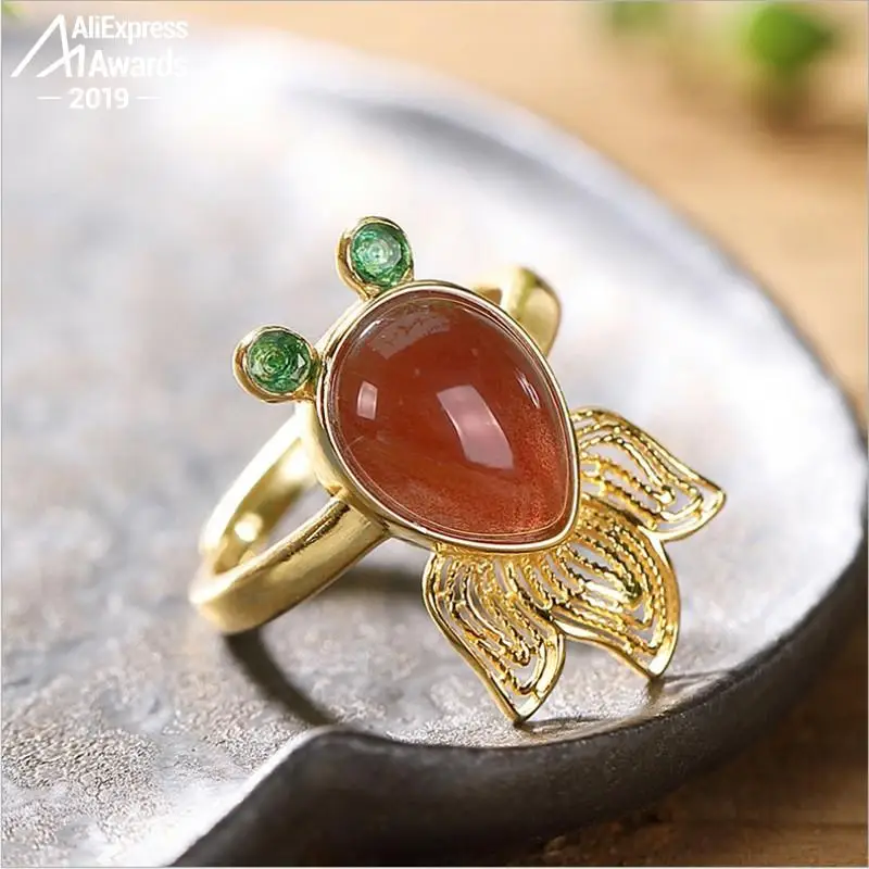 S925 серебро ручной работы Агата Золотая Рыба изысканные ювелирные изделия чистая