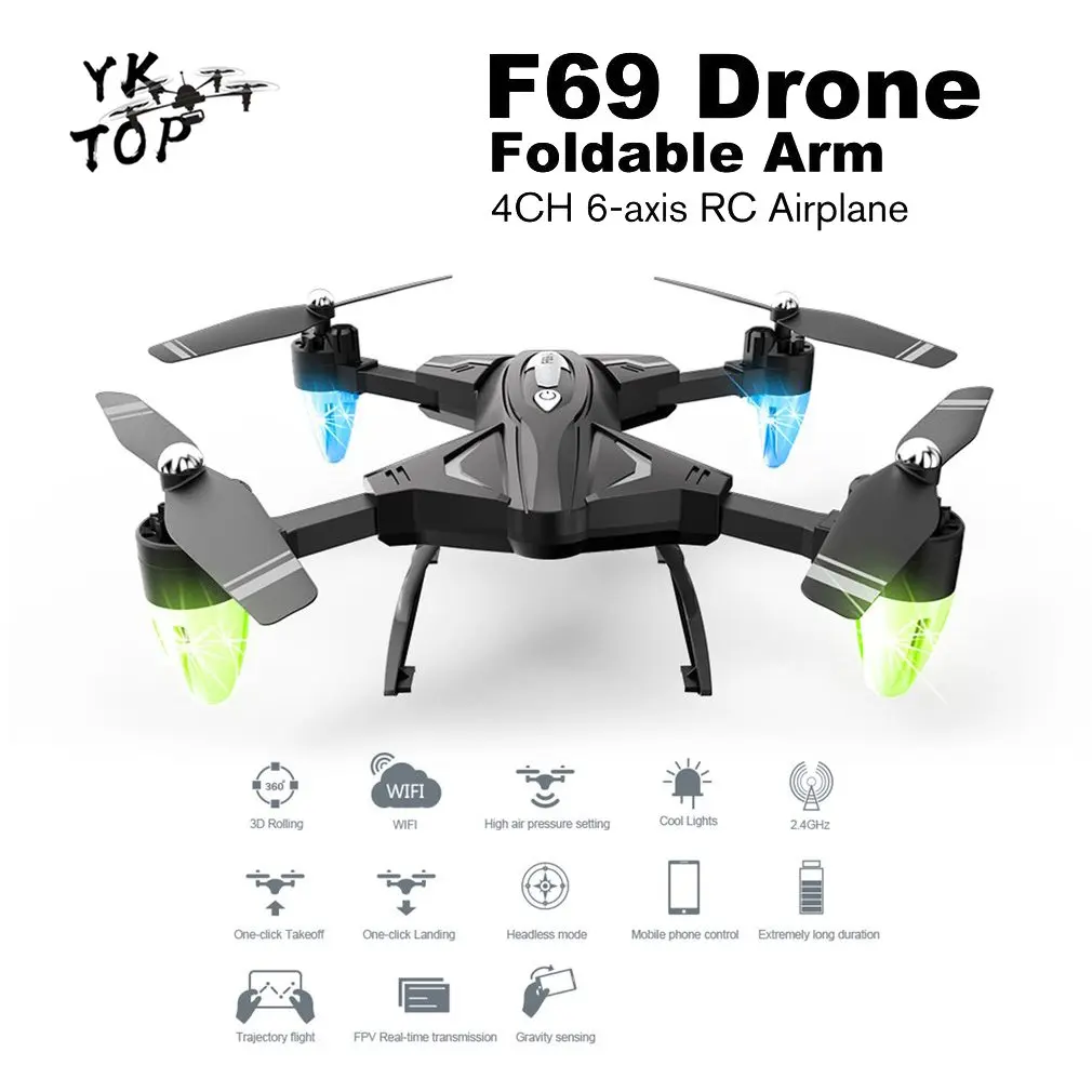 no camera 3 Battery F69 складной RC Квадрокоптер WiFi fpv 1080 P/480 P широкоугольная HD камера высота удержания Безголовый режим вертолет модель с 2/3 батареей - Цвет: no camera 3 Battery