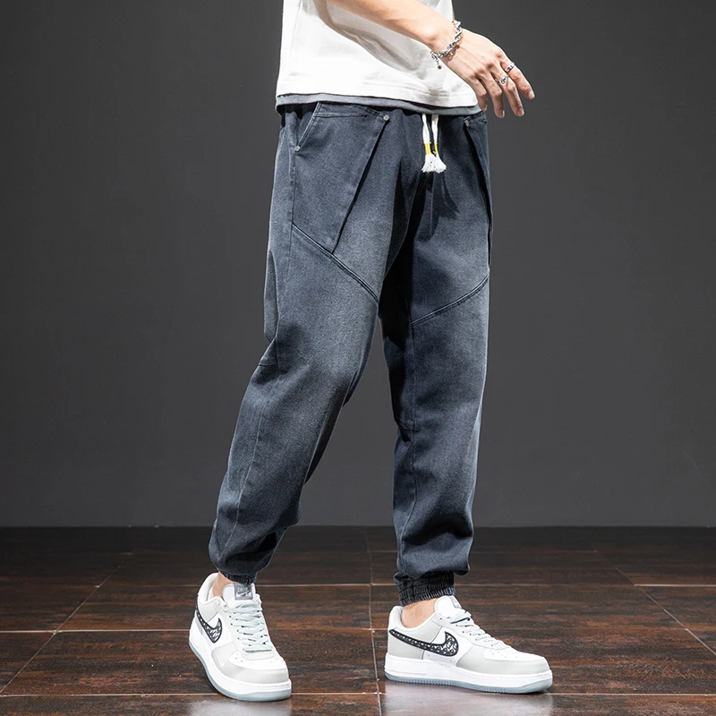 De talla grande de verano Harem Jeans hombres estirado Denim Pants Streetwear negro pantalón de los hombres holgado Casual pantalones vaqueros 6XL 7XL 8XL