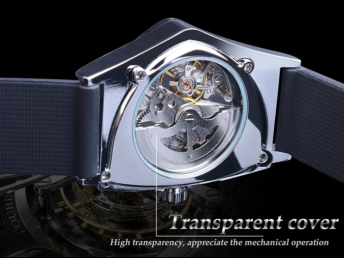 WINNER Sport Style Men's Watches Transparent Mechanical Watch Triangle Automatic Military Wristwatch With Luminous Pointers