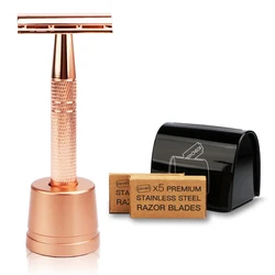 HAWARD Rose Gold Razor Set,Reusable Eco Friendly Double Edge Safety Razor For Women,1 Razor 1 Blade Disposal Case&10 Blades