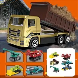 Modelo de carro de engenharia realista detalhe plástico 1/64 escala diecast construção brinquedos conjunto brinquedo carro diecast carro de brinquedo 6 peças