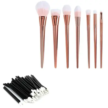 

50Pcs Disposable Lip Brush Lipstick Applicator Makeup Tool (Black) & 7x Makeup Brushes, Makeup Brushes Set