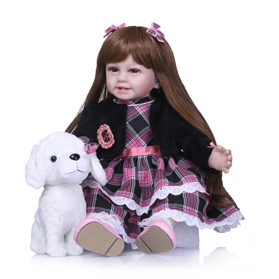

60CM reborn toddler girl realistic soft silione vinyl bebe doll reborn long straight hair education toy birthday christmas gift