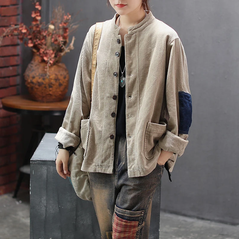 Kaufen 2019 herbst Neue Kunst Stil Frauen Langarm Casual Mäntel Und Jacken Doppel Tasche Retro Lose Cord Mantel Kleidung D409