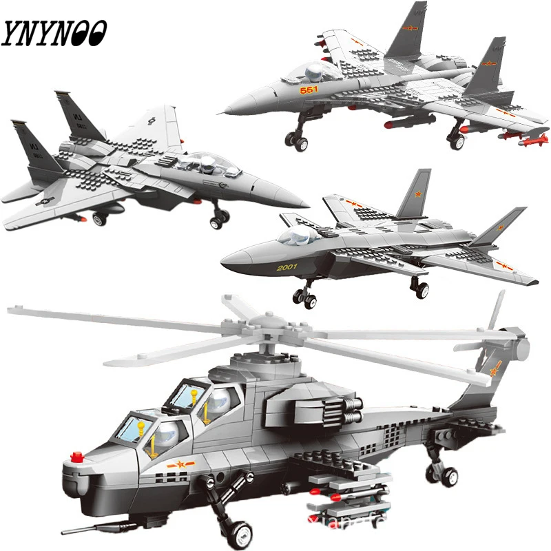 

Military Series Plane Building Blocks Set WZ10 Gunship Helicopter J15 J20 F15 Stealth Fighter Brick Compatible with legoinglys