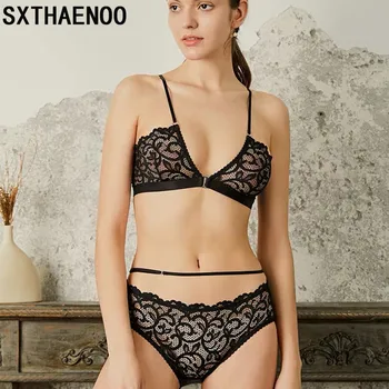 

SXTHAENOO Fashion Hollow Out Lace Bra and Panty Set Women Sexy Lingerie Bra Set Intimates Light Thin Ladies Underwear Set