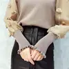 Women Knitted Mesh Patchwork Blouses Shirts Appliques Ruffled Collar Long Sleeve Woman Casual Pullovers Shirt-c 2