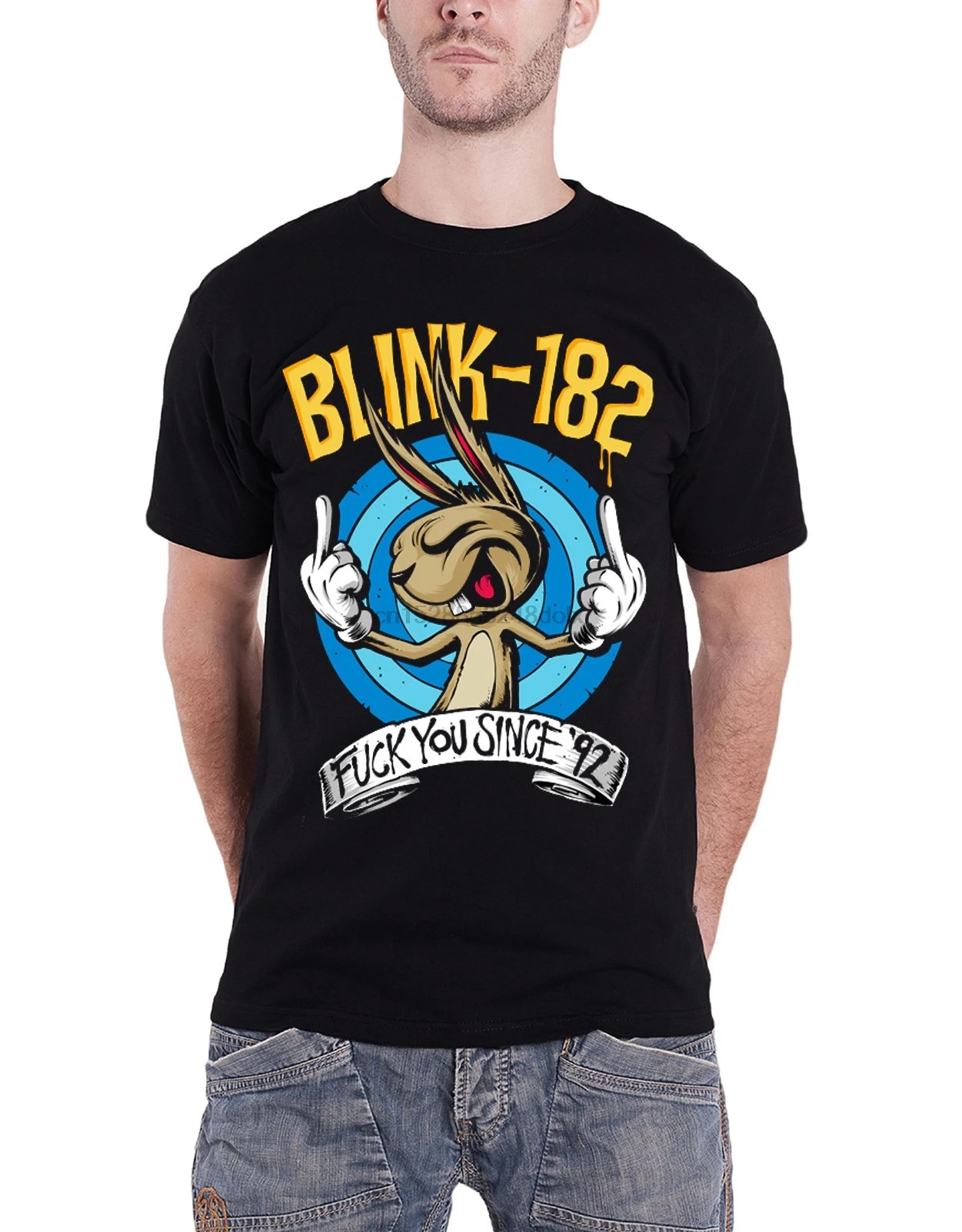 Мужская черная футболка Blink 182 с логотипом Банни на лице 1992 |