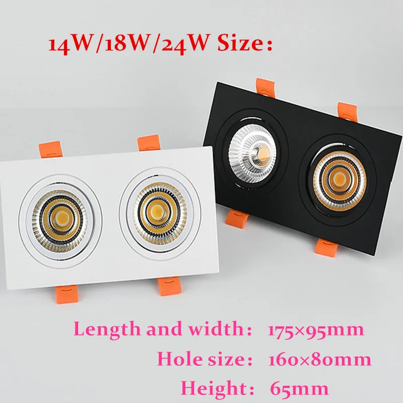 Dimmable high quality LED COB Spotlight Ceiling lamp AC85-265V 14W 18W 24W Aluminum recessed downlights square led panel light