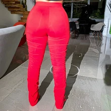 

Women Solid Color High Waist Stacked Pants Y2K Elastic Folds Autumn Trousers Pencil Streetwear 2021 Harajuku Sweatpants