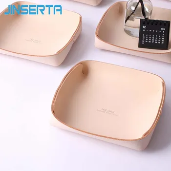 

JINSERTA Genuine Leather Storage Tray Jewelry Display Plate Cosmetic Wallet Key Coin Organizer Desktop Sundries Decor Tray