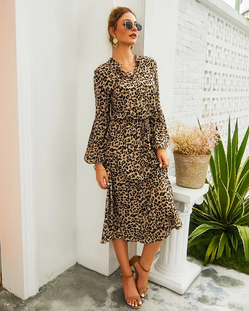 Платье для офиса средней длины осеннее женское с длинным рукавом повседневное modis осеннее леопардовое платье vestidos vestido ropa mujer roupa женская одежда