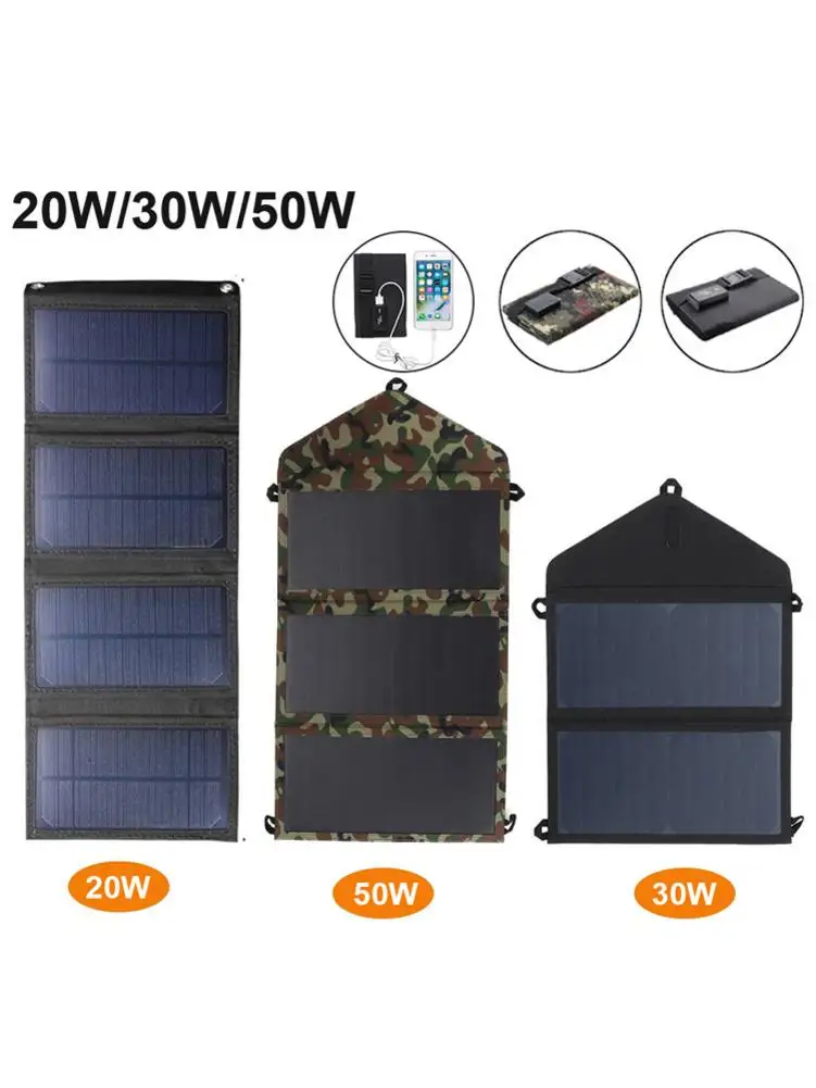 

20W 30W 50W Folding Solar Panel USB Mobile Phone Battery Charger Power Bank For Outdoor Camping Hiking High Quality