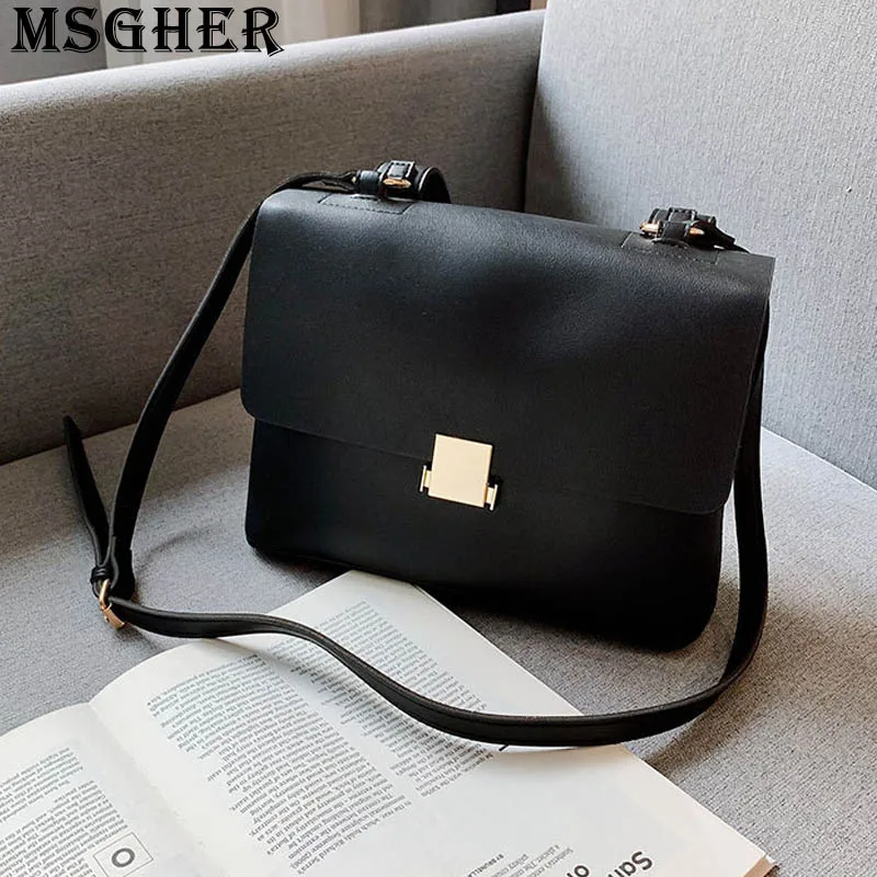 

MSGHER Solid Satchel Flap Women Shoulder Envelope Hasp Bag Joker Large Capacity New Style 2019 Autumn Texture Girl Bag WB3126