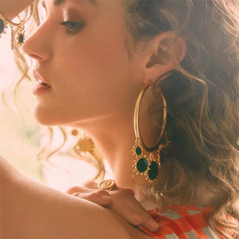 

New Trendy Round Black Resin Long Drop Earrings for Women Alloy Dangle Earrings For Female Ear Jewelry Wedding Party Gifts