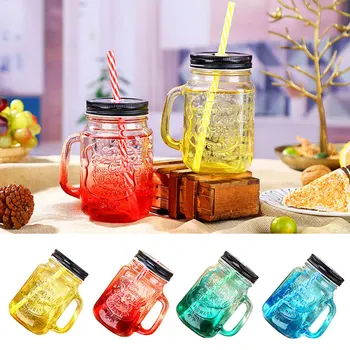

Cock Cup with Cover Cold Drink Glass Bottle Beverage Bottle Gradation Student Summer Bar Gift Transparent