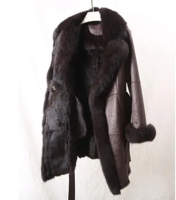 Меховой воротник с лисьим мехом, природный натуральный мех, пальто, женская шерстяная куртка, осенне-зимнее пальто, женская одежда,, винтажные двойные топы, ZT4211