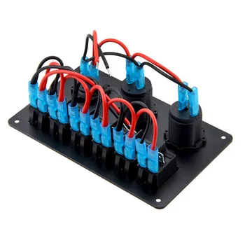 

Rocker Switch Panel Switch Panel Boat Circuit Dual USB Waterproof 6Gang Blue LED