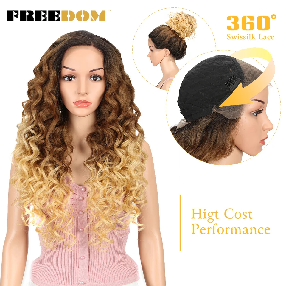 

FREEDOM Synthetic 360 Lace Frontal Wig 26Inch Easy 360 Lace Wig High Cost Performance Ponytail Blonde wig Heat Resistant Natural