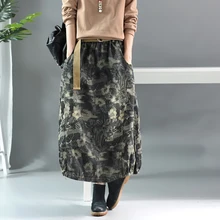 Mori/джинсовые юбки для женщин с цветочным принтом для девочек; Осенняя эластичная джинсовая женская одежда с карманами; винтажная юбка-бутон; falda mujer