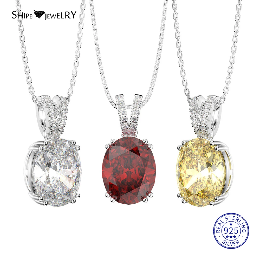 

Shipei 100% 925 Sterling Silver Fine Jewelry White Gold Oval Sapphire Ruby Pendant Wedding Necklace for Women Anniversary Gift