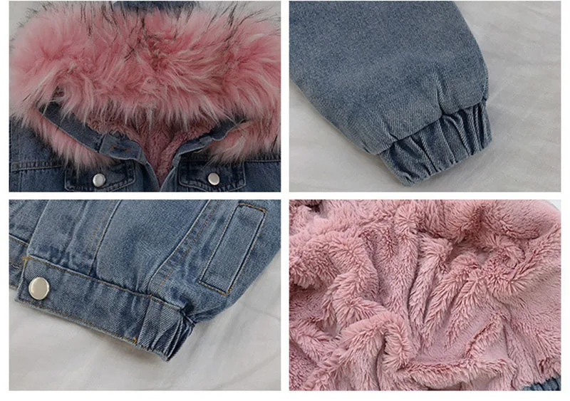 Джинсовое зимнее пальто для девочек, джинсовая детская зимняя куртка для девочек, парка, утепленные плюшевые детские куртки, пальто, верхняя одежда