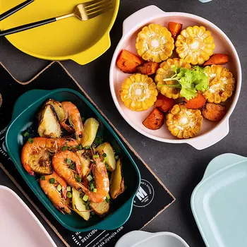 

Bakeware Ceramic Oven Plate Household Microwave Oven Special Bakeware Baking Rectangular Creative Cheese Baked Rice Loaf Pan