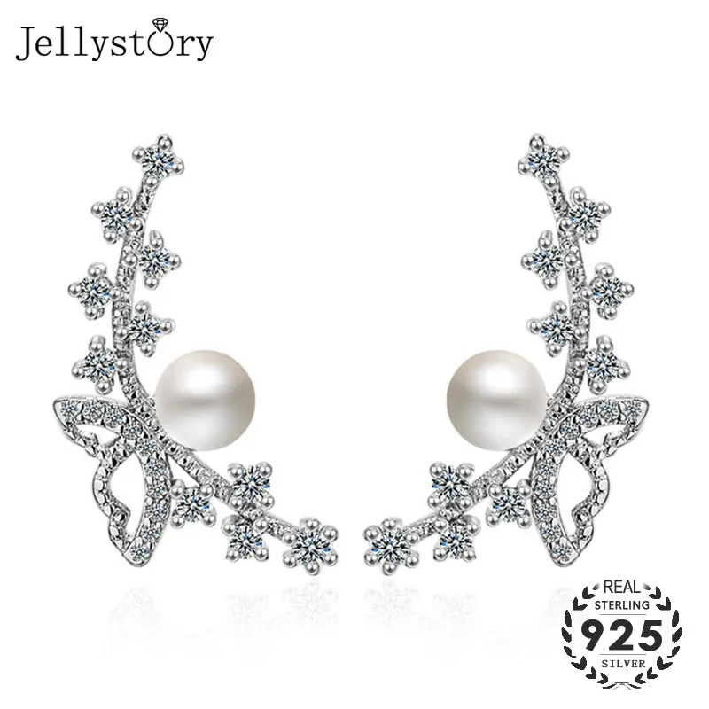 Jellystory Модные 100% 925 серебро серьги с натуральным пресноводным жемчугом цирконами