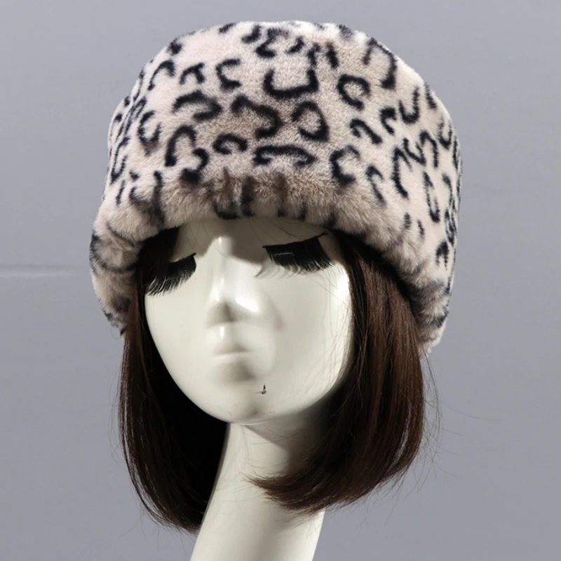 HT3451 Frauen Winter Hut Leopard Faux Pelz Hut Damen Dicke Warme Winter Skullies Beanies Weibliche Bomber Hut Flache Top Russische Hut – Detail 2