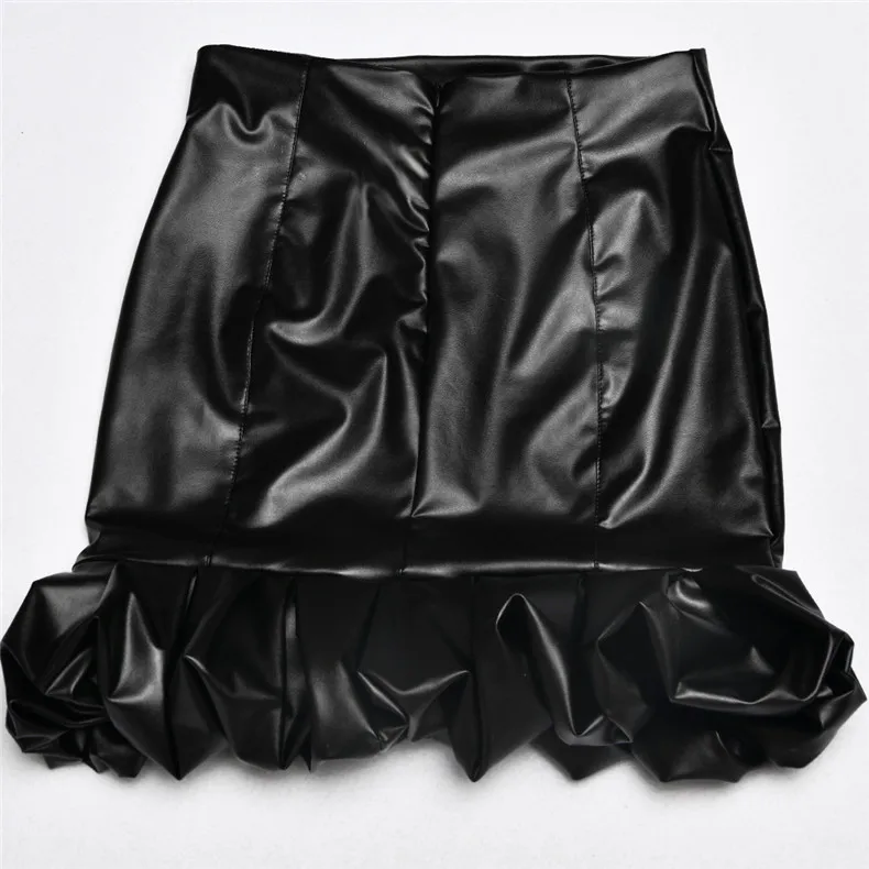 Forefair/кожаная юбка с оборками и высокой талией, черные обтягивающие однотонные элегантные пикантные вечерние юбки, новинка, осенняя Женская юбка